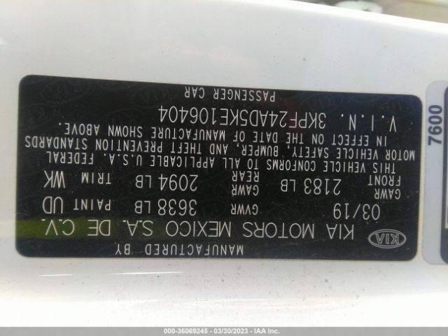 3KPF24AD5KE106404 KIA FORTE FE