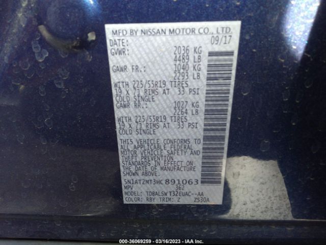5N1AT2MT3HC891063 Nissan Rogue Sl