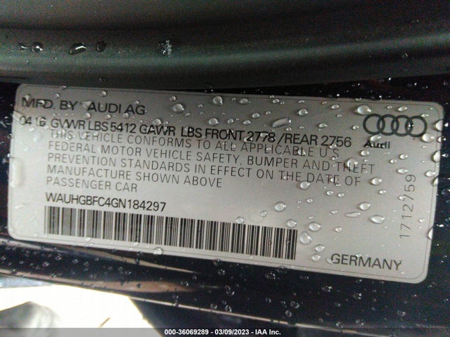 WAUHGBFC4GN184297 Audi A6 3.0t Prestige