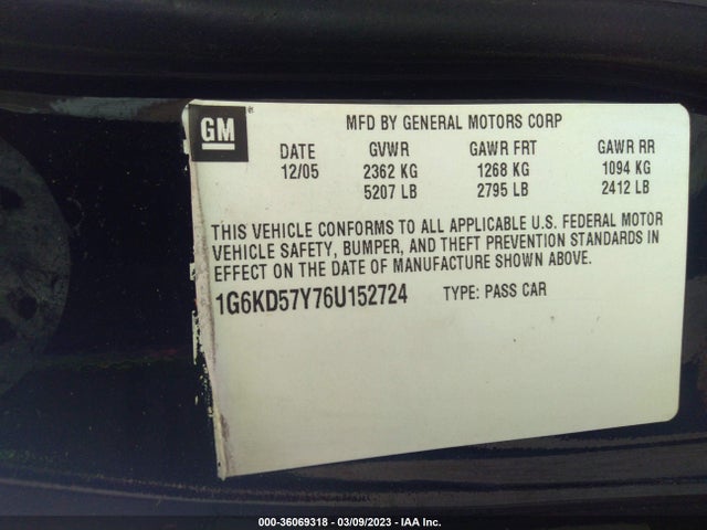 1G6KD57Y76U152724 Cadillac Dts W/1sc