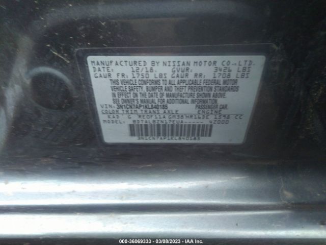 3N1CN7AP1KL840185 Nissan Versa Sedan Sv