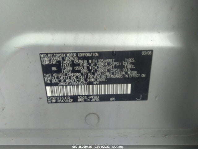 2008 TOYOTA RAV4 LTD VIN: JTMBD31V185185232