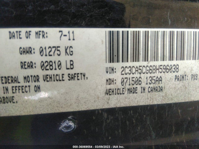 2011 CHRYSLER 300 LIMITED VIN: 2C3CA5CG6BH596038