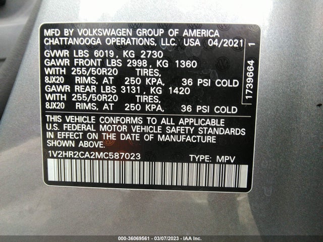 Volkswagen Atlas 2021 1V2HR2CA2MC587023 Image 10