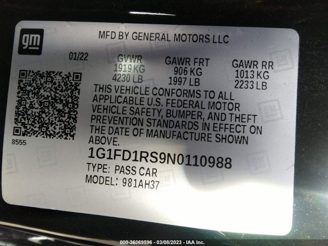 Chevrolet Camaro 2lt 2022 1G1FD1RS9N0110988 Image 9