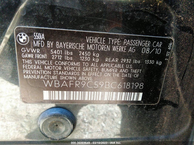 BMW 5 Series 550i 2011 WBAFR9C59BC618198 Image 11