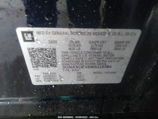 Chevrolet EQUINOX LT 2021 3GNAXUEV6MS116384 Image 9