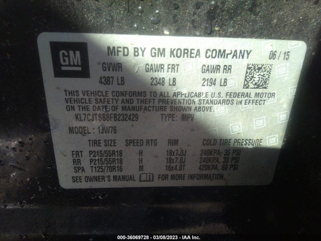 Chevrolet TRAX LTZ 2015 KL7CJTSB8FB232429 Image 10