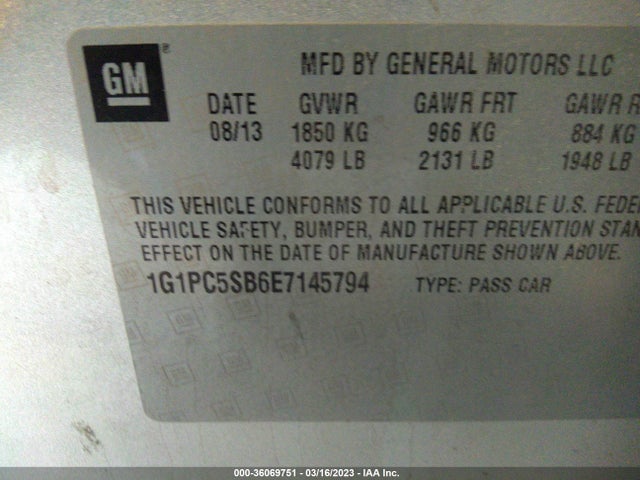 Chevrolet Cruze 1lt 2014 1G1PC5SB6E7145794 Image 10