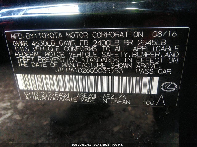 Lexus IS 200T 2016 JTHBA1D26G5035953 Image 9