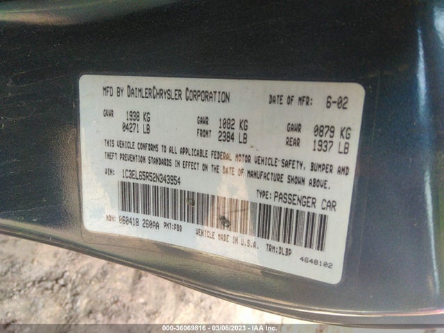 1C3EL65R52N343954 Chrysler Sebring Limited