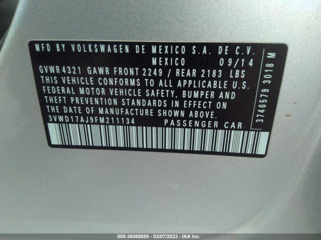 3VWD17AJ9FM211134 Volkswagen Jetta Sedan 1.8t Se