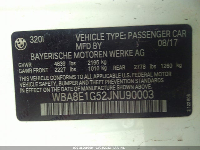 BMW 3 Series 320i 2018 WBA8E1G52JNU90003 Image 9