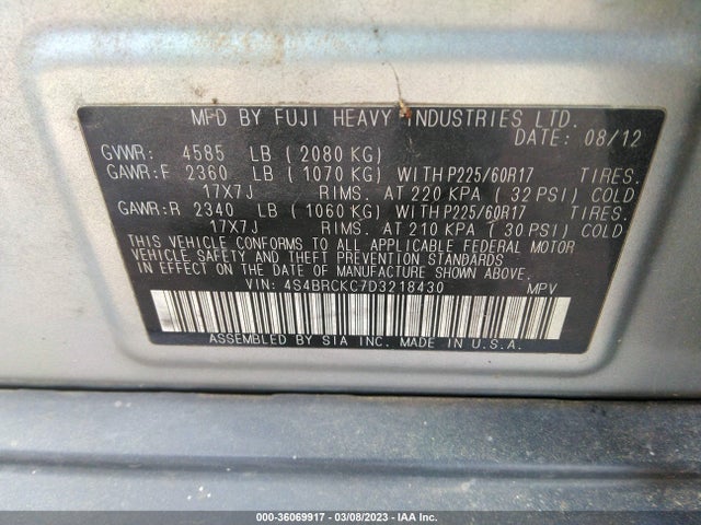 4S4BRCKC7D3218430 Subaru Outback 2.5i Limited