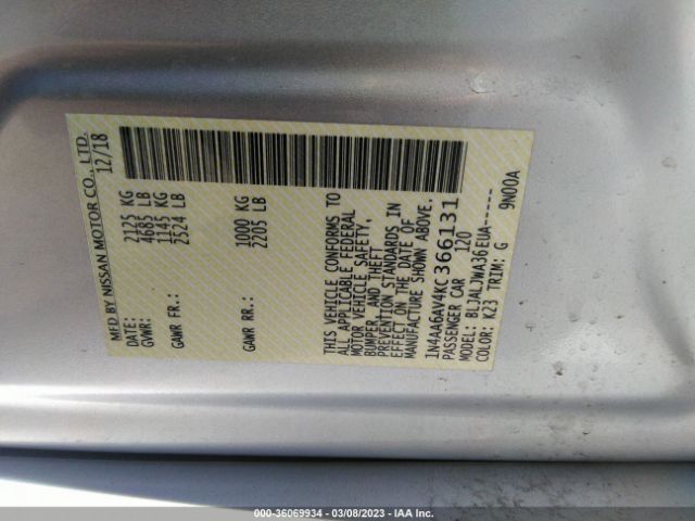 1N4AA6AV4KC366131 Nissan MAXIMA SV