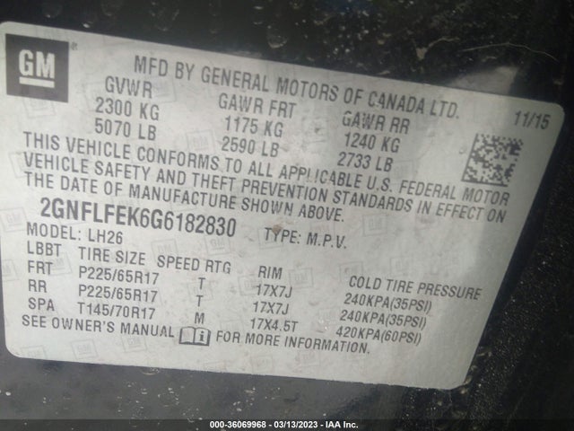 Chevrolet EQUINOX LT 2016 2GNFLFEK6G6182830 Image 10