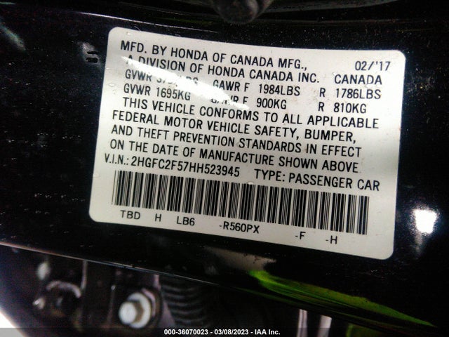 Honda Civic Sedan Lx 2017 2HGFC2F57HH523945 Image 10