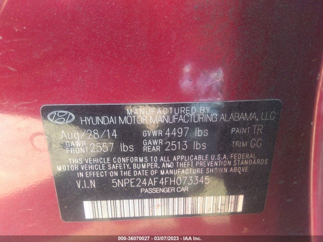 Hyundai Sonata 2.4l Se 2015 5NPE24AF4FH073345 Image 11