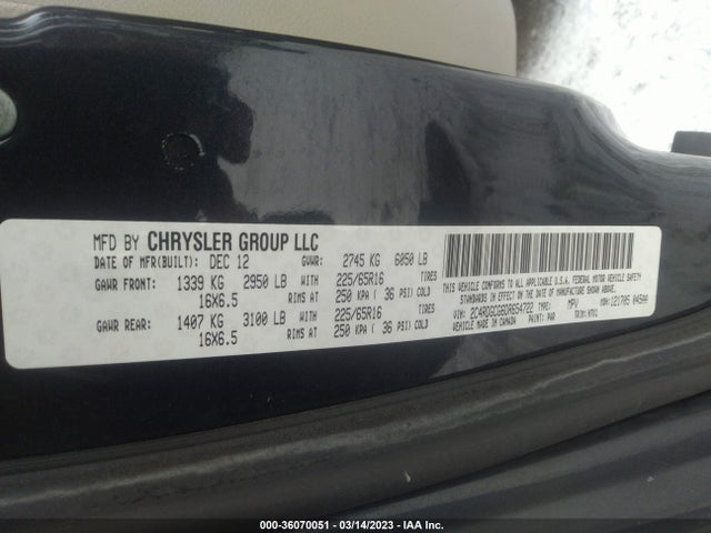 2013 DODGE GRAND CARAVAN SXT VIN: 2C4RDGCG6DR654722