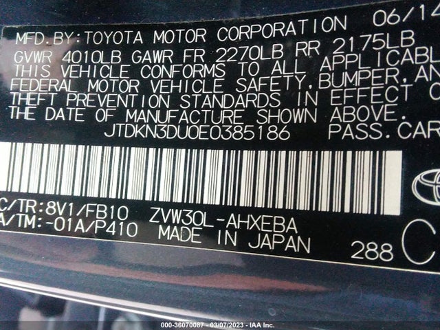 Toyota Prius Four/five/three/one/two 2014 JTDKN3DU0E0385186 Image 10
