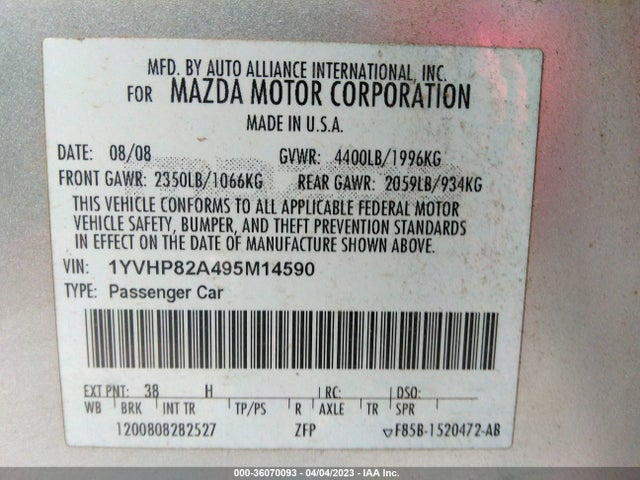 2009 MAZDA MAZDA6 I GRAND TOURING VIN: 1YVHP82A495M14590