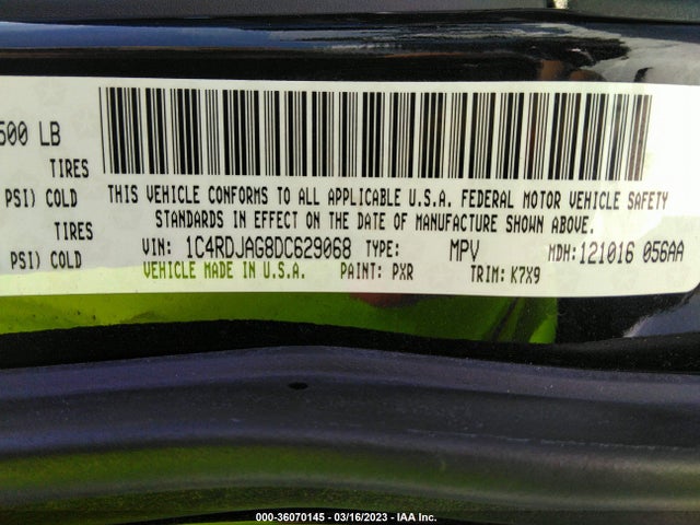 2013 DODGE DURANGO SXT VIN: 1C4RDJAG8DC629068