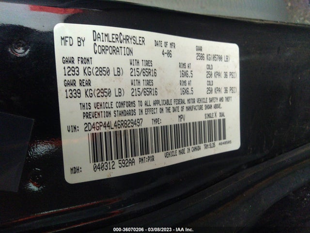Dodge Grand Caravan Sxt 2006 2D4GP44L46R829497 Image 10