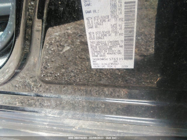 2019 NISSAN PATHFINDER SV VIN: 5N1DR2MM5KC576535