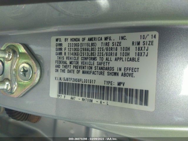 2015 Honda Crosstour, VIN: 5J6TF2H56FL001517
