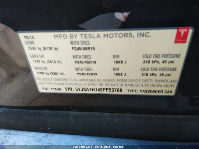 Tesla Model S 60 Kwh Battery/p85 2014 5YJSA1H14EFP53788 Image 9