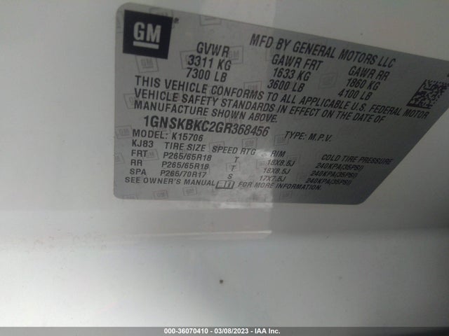 Chevrolet Tahoe Lt 2016 1GNSKBKC2GR368456 Image 10