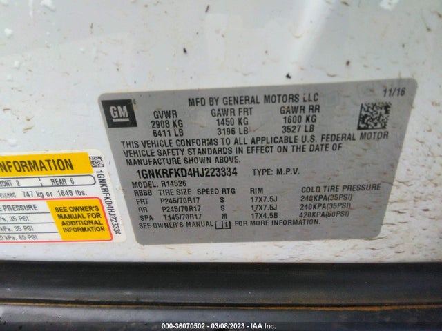 Chevrolet Traverse Ls 2017 1GNKRFKD4HJ223334 Image 9