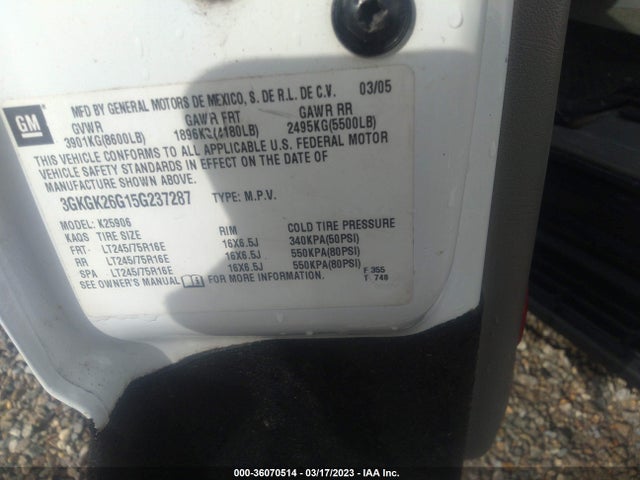 GMC Yukon Xl Slt 2005 3GKGK26G15G237287 Image 10