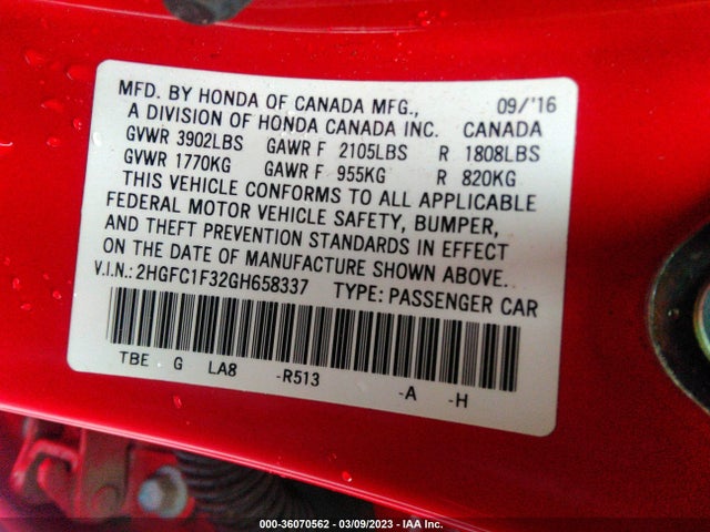 2016 HONDA CIVIC SEDAN EX-T VIN: 2HGFC1F32GH658337