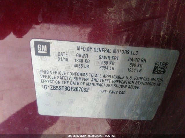 Chevrolet MALIBU LS 2016 1G1ZB5ST8GF207032 Image 9