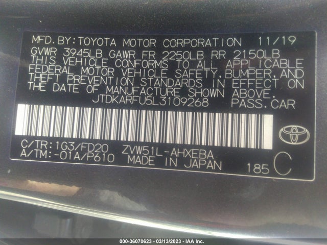 2020 Toyota Prius, VIN: JTDKARFU5L3109268