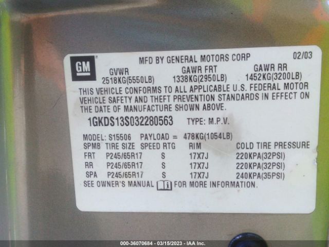 1GKDS13S032280563 GMC Envoy Slt