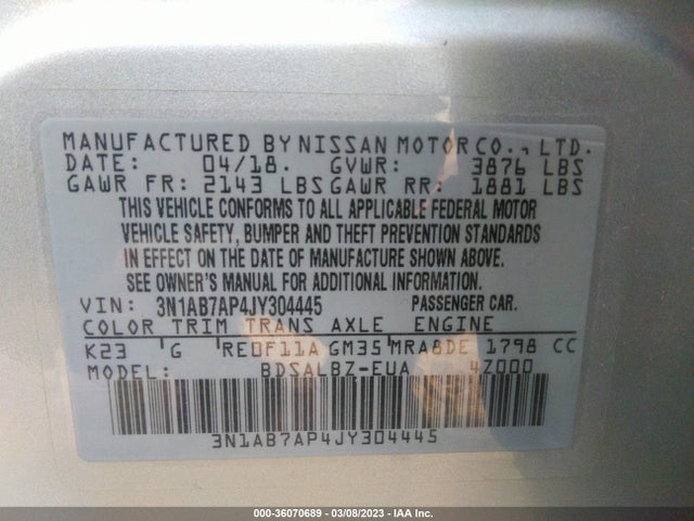 Nissan SENTRA S 2018 3N1AB7AP4JY304445 Image 11
