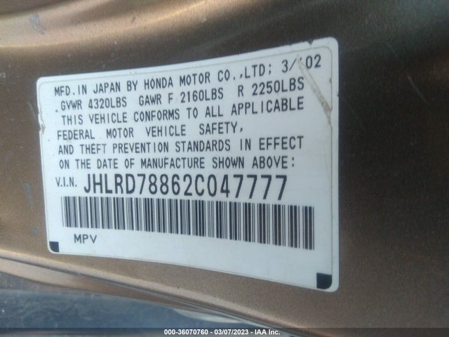 Honda CR-V EX 2002 JHLRD78862C047777 Image 10
