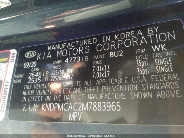 KNDPMCAC2M7883965 KIA Sportage Lx