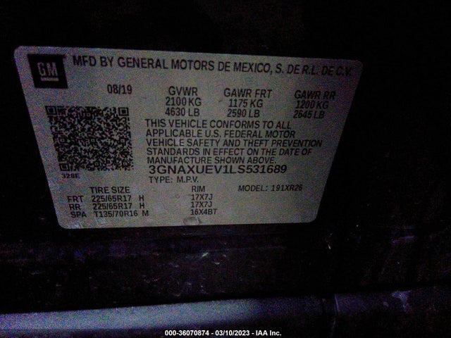 Chevrolet EQUINOX LT 2020 3GNAXUEV1LS531689 Image 9