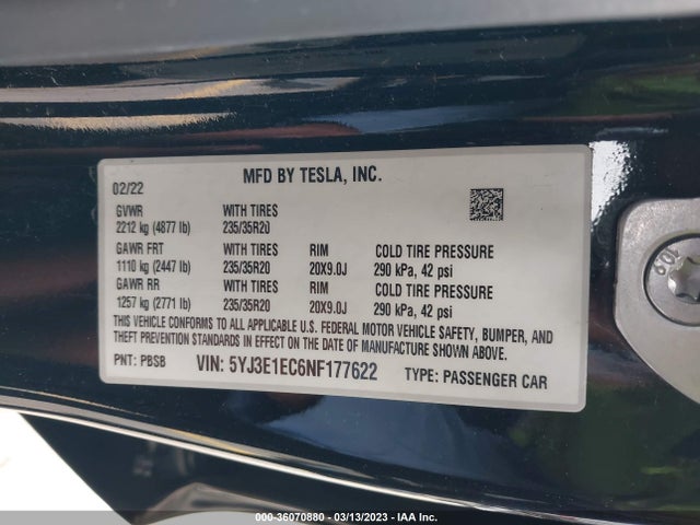 Tesla Model 3 Performance 2022 5YJ3E1EC6NF177622 Image 11