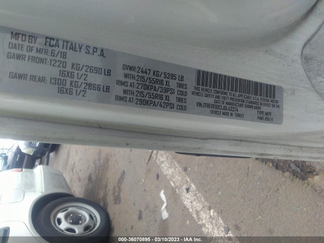 ZFBERFBB2J6L43374 RAM Promaster City Tradesman Slt
