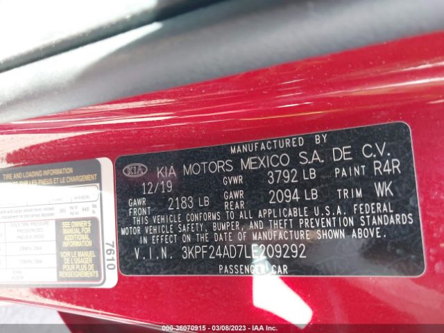 3KPF24AD7LE209292 KIA Forte Lxs