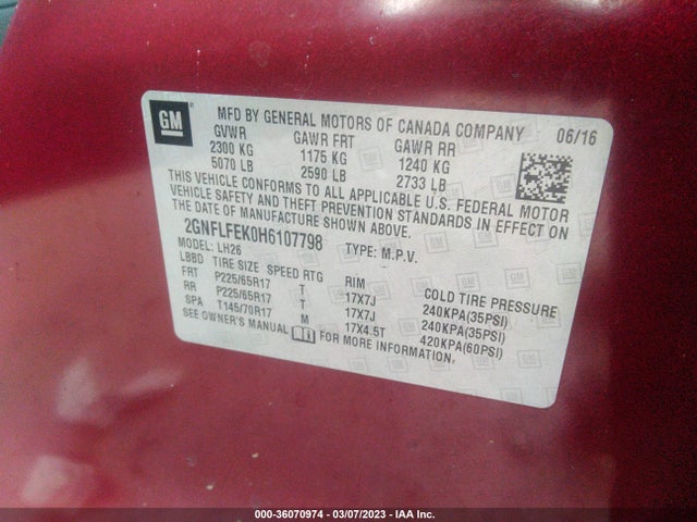 Chevrolet EQUINOX LT 2017 2GNFLFEK0H6107798 Image 10