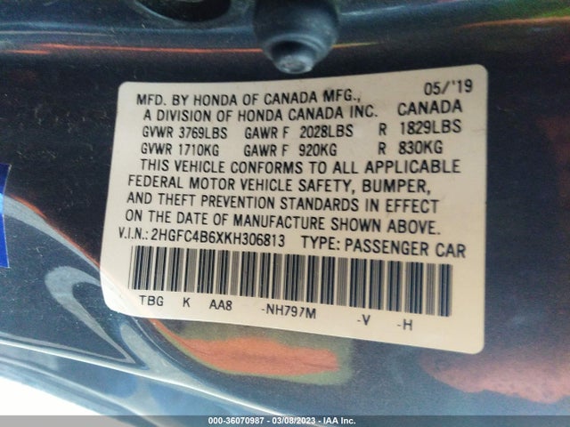 Honda Civic Coupe Lx 2019 2HGFC4B6XKH306813 Image 9
