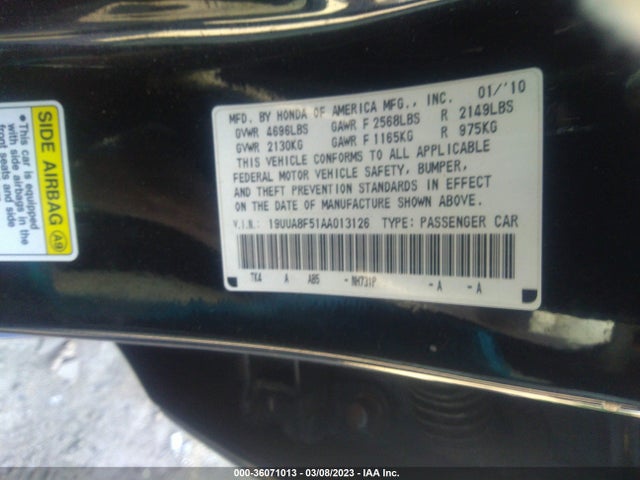 2010 ACURA TL TECH VIN: 19UUA8F51AA013126