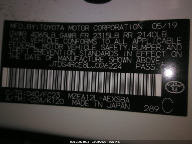 Toyota COROLLA SE 2020 JTDS4RCE8LJ026224 Image 9