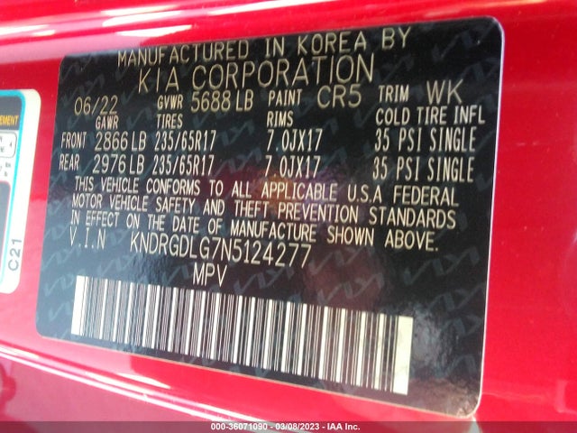 2022 Kia Sorento, VIN: KNDRGDLG7N5124277