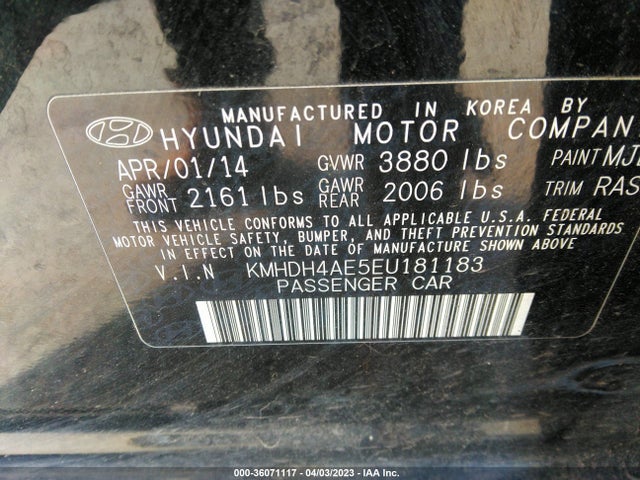 2014 HYUNDAI ELANTRA SE VIN: KMHDH4AE5EU181183